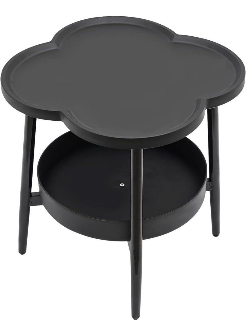 DubaiGallery Minimalist Black Side Table with Curved Tray Top, Two-Tier Storage Design, Strong Metal Legs, Stylish End Table for Sofa, Bedside, Reading Corner or Office Use - Image 3